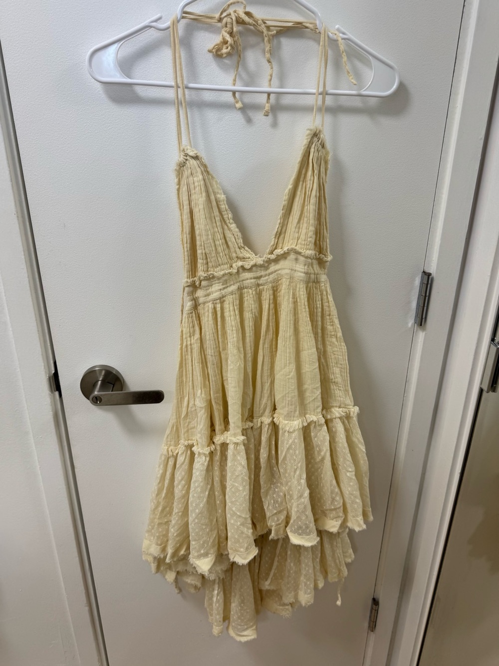 Free People Cream Backless Tiered Sundress